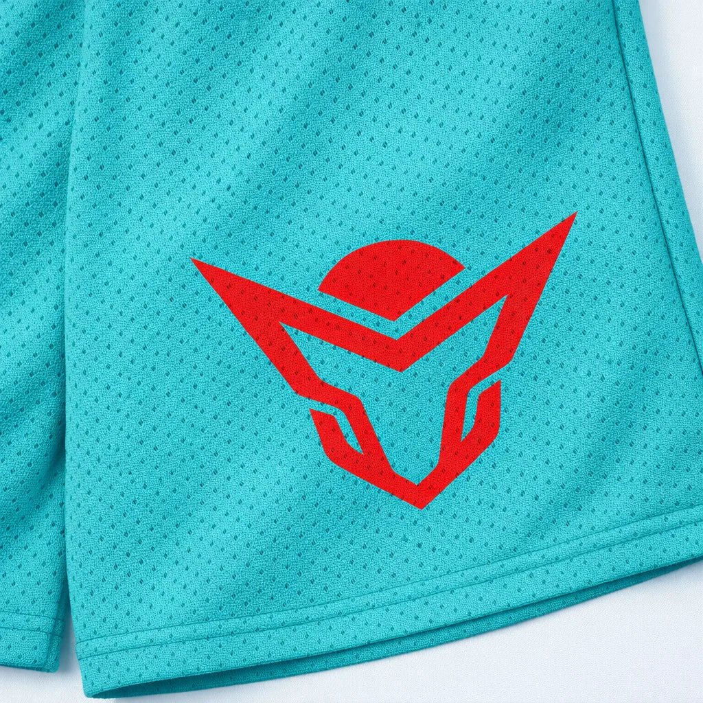Aqua Crimson Skull Mesh Shorts