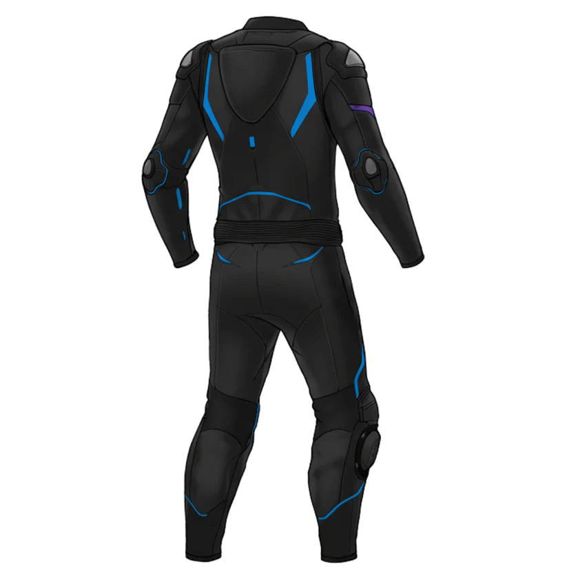 Men's Premium Motorcycle Leather Suit - Black & Blue