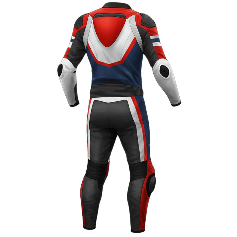 Men’s Motorcycle Race Leather Suit - Black, Red & Blue