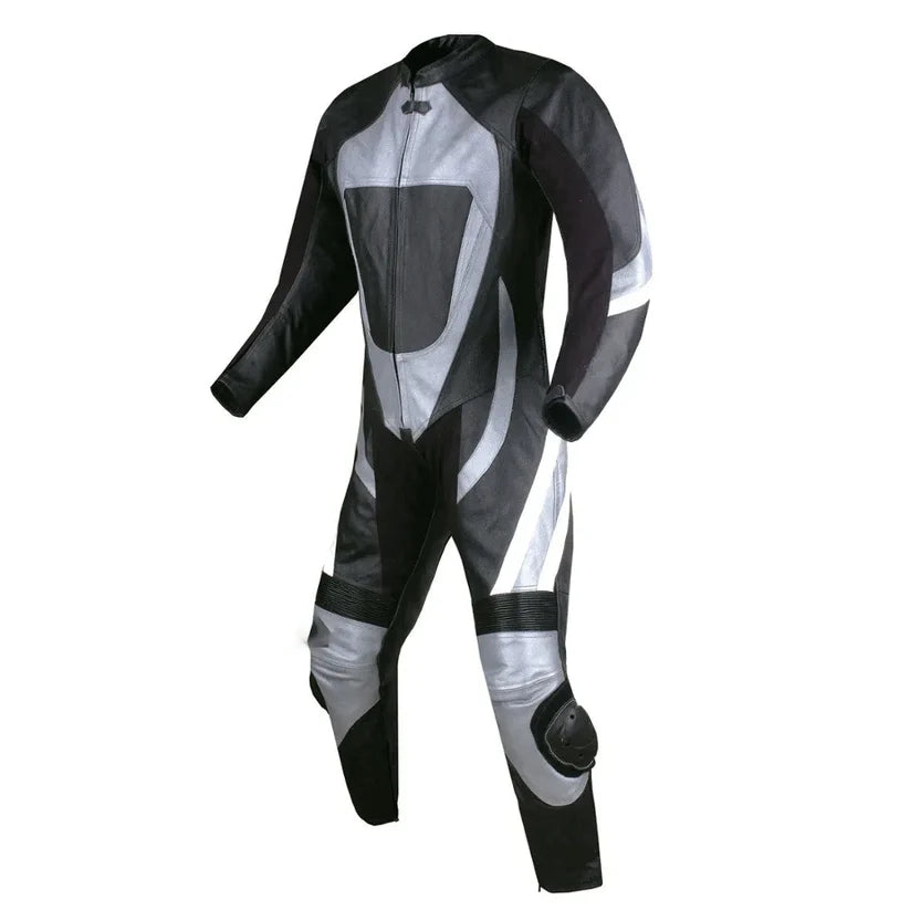 1X Silver & Black Motorcycle Leather Suit