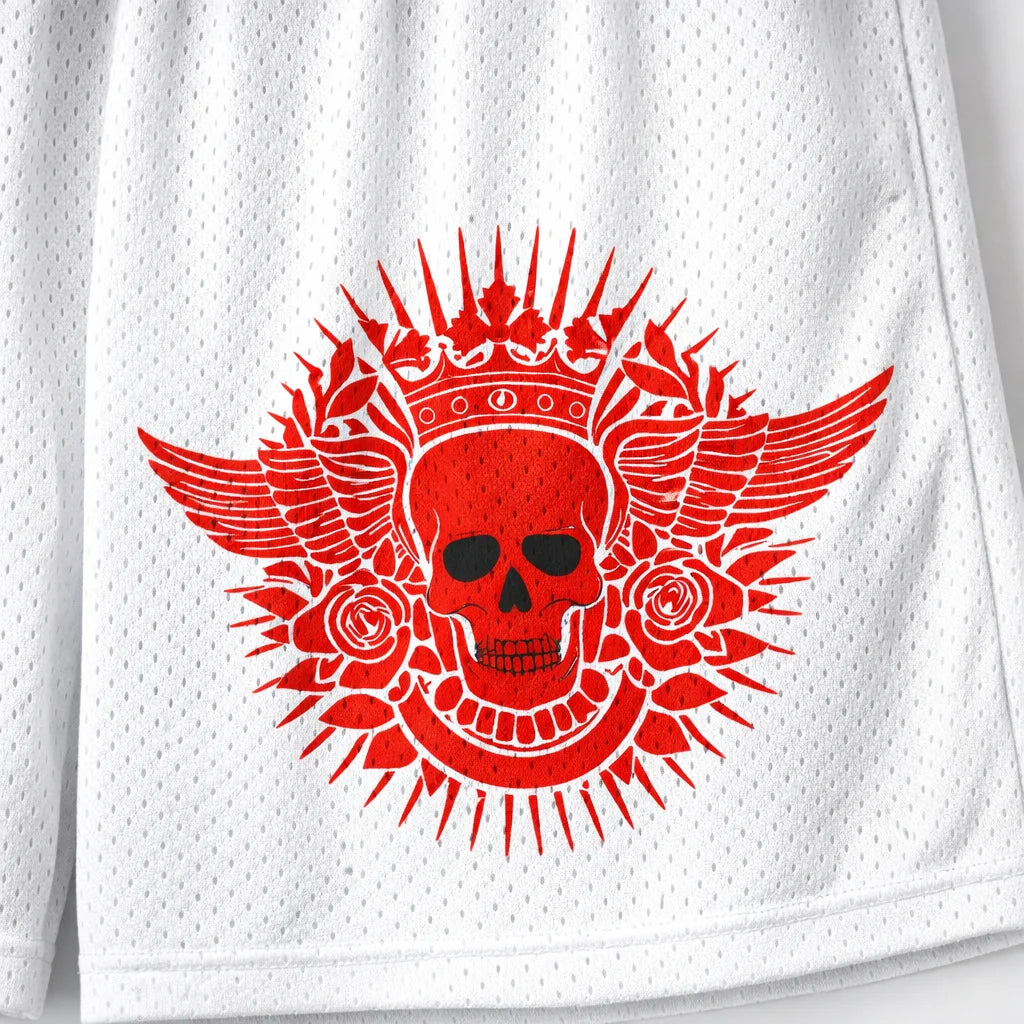 Crimson Skull White Shorts