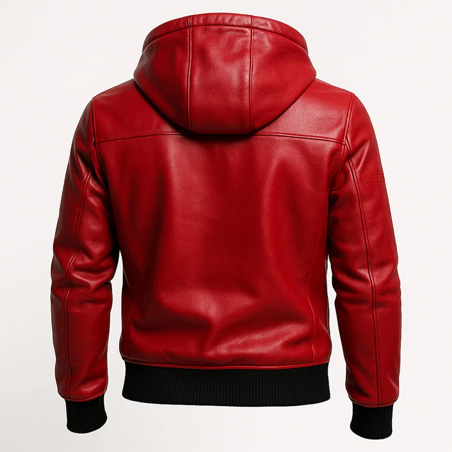 Crimson Drift Leather Hoodie