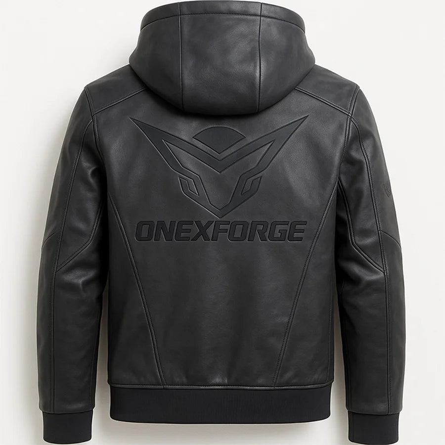 Graphite Vortex Leather Hoodie