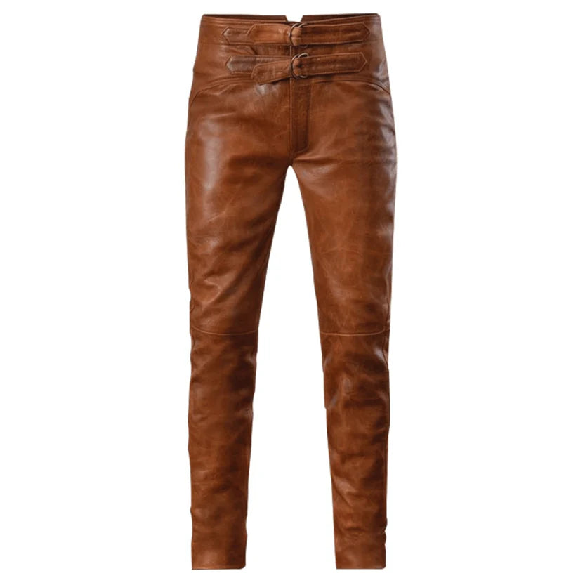 Brown leather pants on a white background