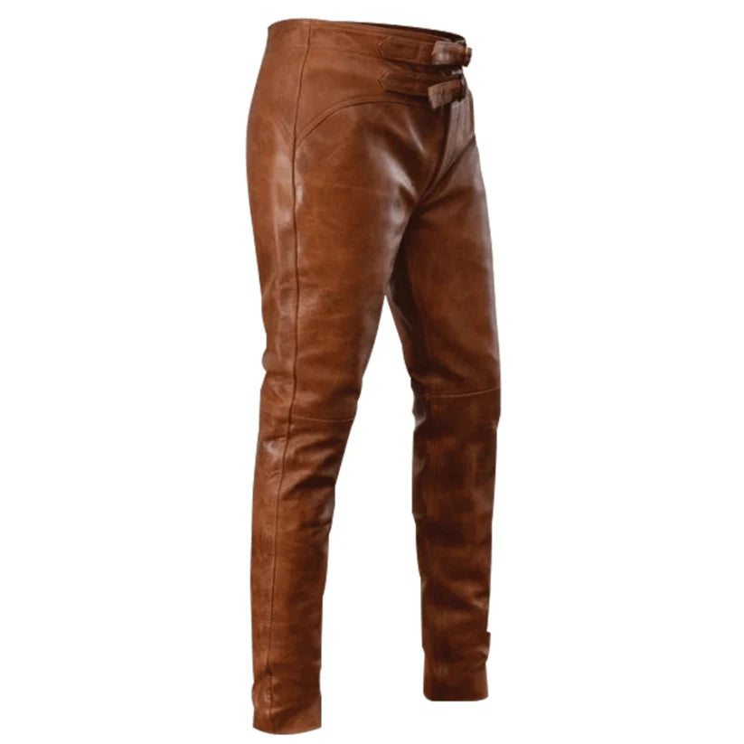 Brown leather pants on a white background