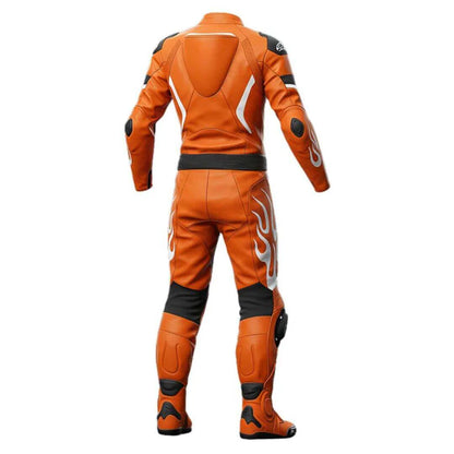 Premium Orange Leather Motorcycle Suit