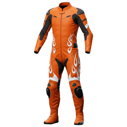 Premium Orange Leather Motorcycle Suit