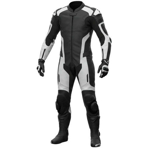 White & Black Leather Motorcycle Racing Suit for Men