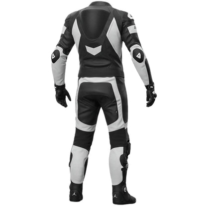 White & Black Leather Motorcycle Racing Suit for Men