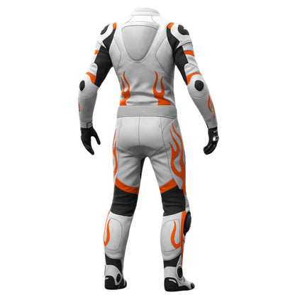 White & Orange Leather Motorcycle Suit
