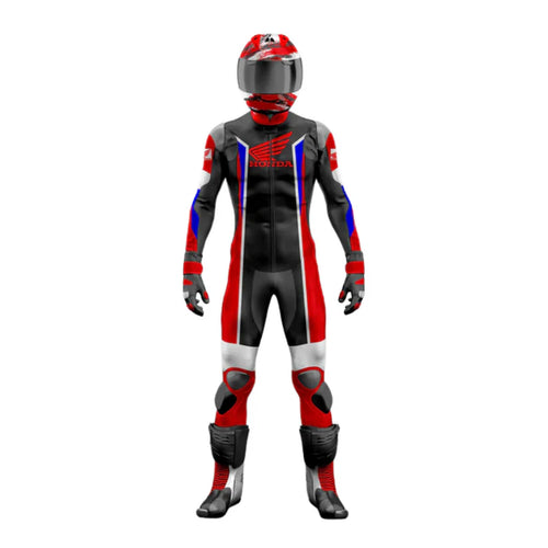 One X Black & Red Honda Motorcycle Leather Riding Suit