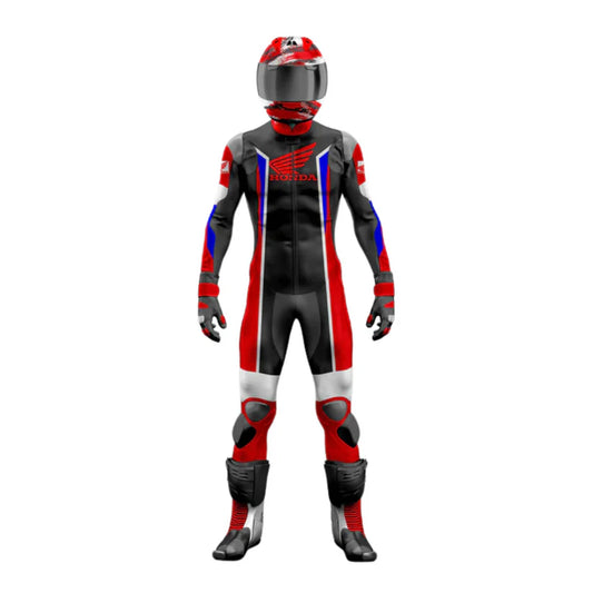 One X Black & Red Honda Motorcycle Leather Riding Suit