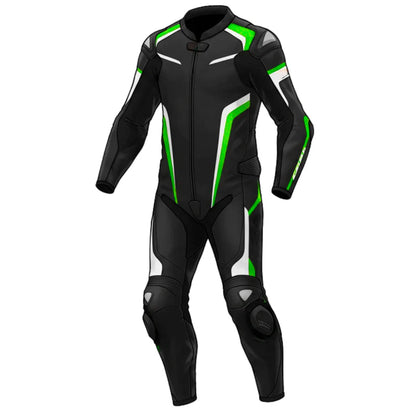 Top-Grain Leather Motorcycle Race Suit – Black & Green