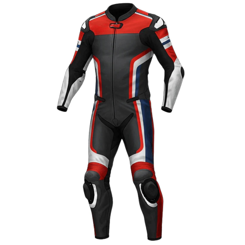 Men’s Motorcycle Race Leather Suit - Black, Red & Blue