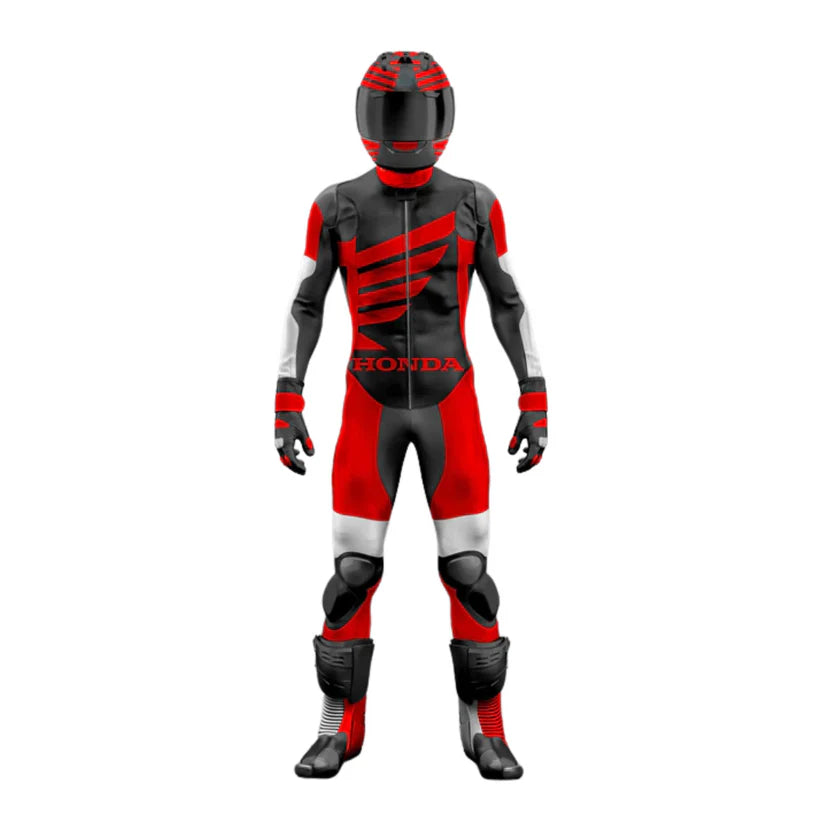One X Honda Red & Black Motorcycle Leather Suit