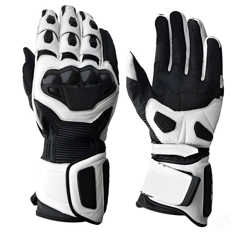 1X White & Black Motorcycle Gloves