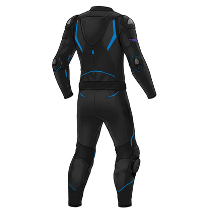 Men's Premium Motorcycle Leather Suit - Black & Blue