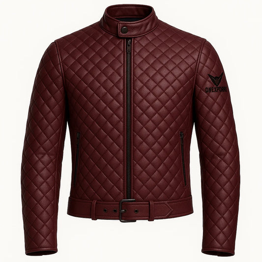 Deep Burgundy Quilted Moto Jacket
