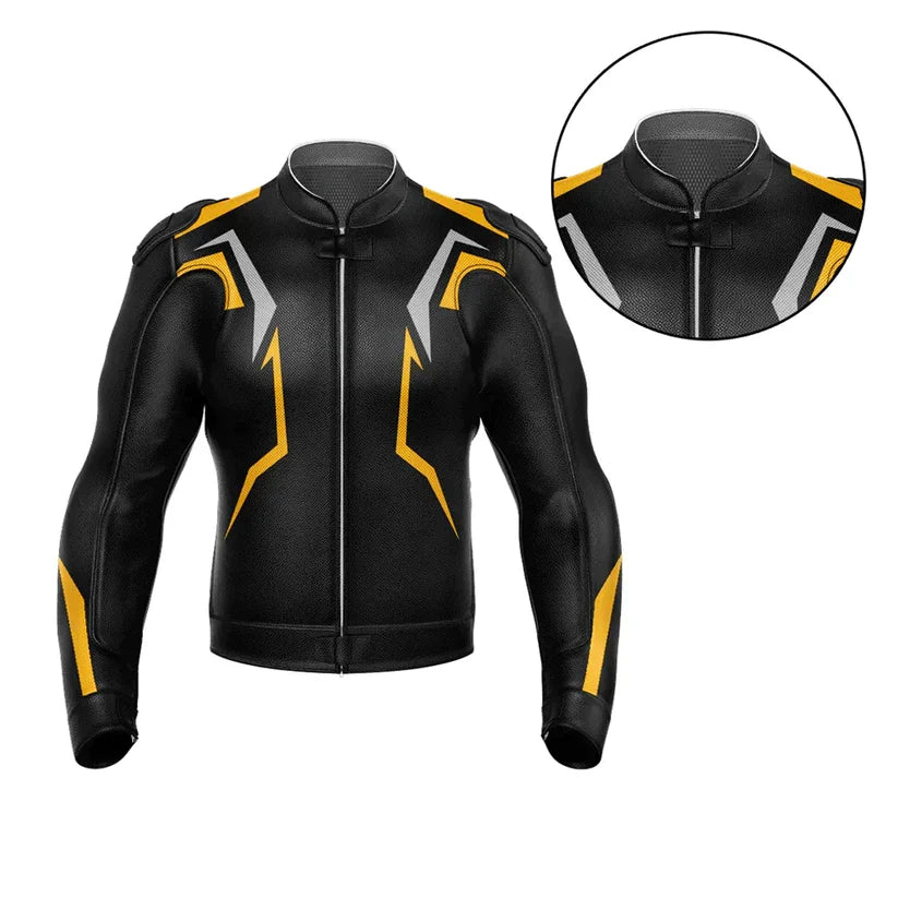 Yellow Black Leather Motorcycle Jacket