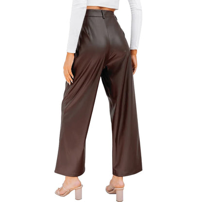 Brown wide-leg pants worn by a person on a white background