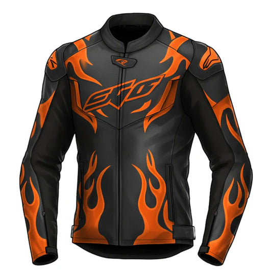 Black and Orange Motorcycle Leather Jacket