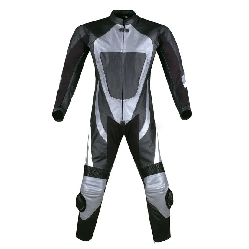 1X Silver & Black Motorcycle Leather Suit
