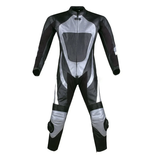 1X Silver & Black Motorcycle Leather Suit