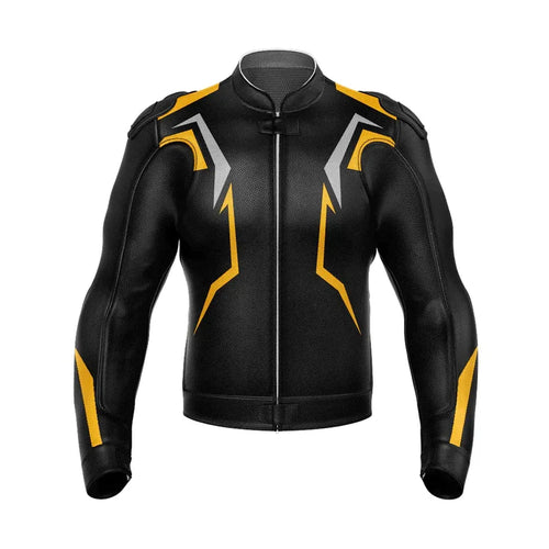 Yellow Black Leather Motorcycle Jacket