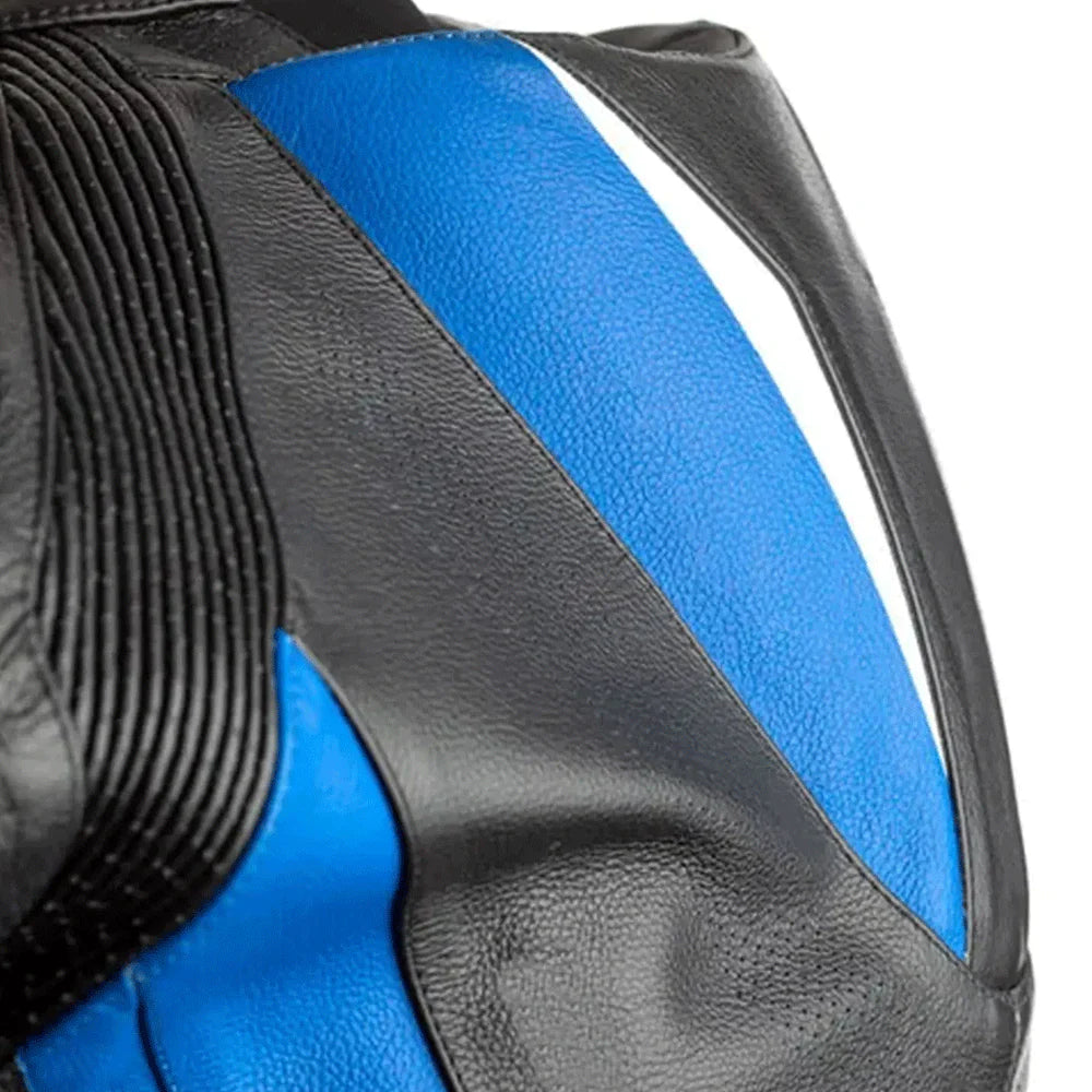 Men Black White and Blue Line Motorcycle Race Suit