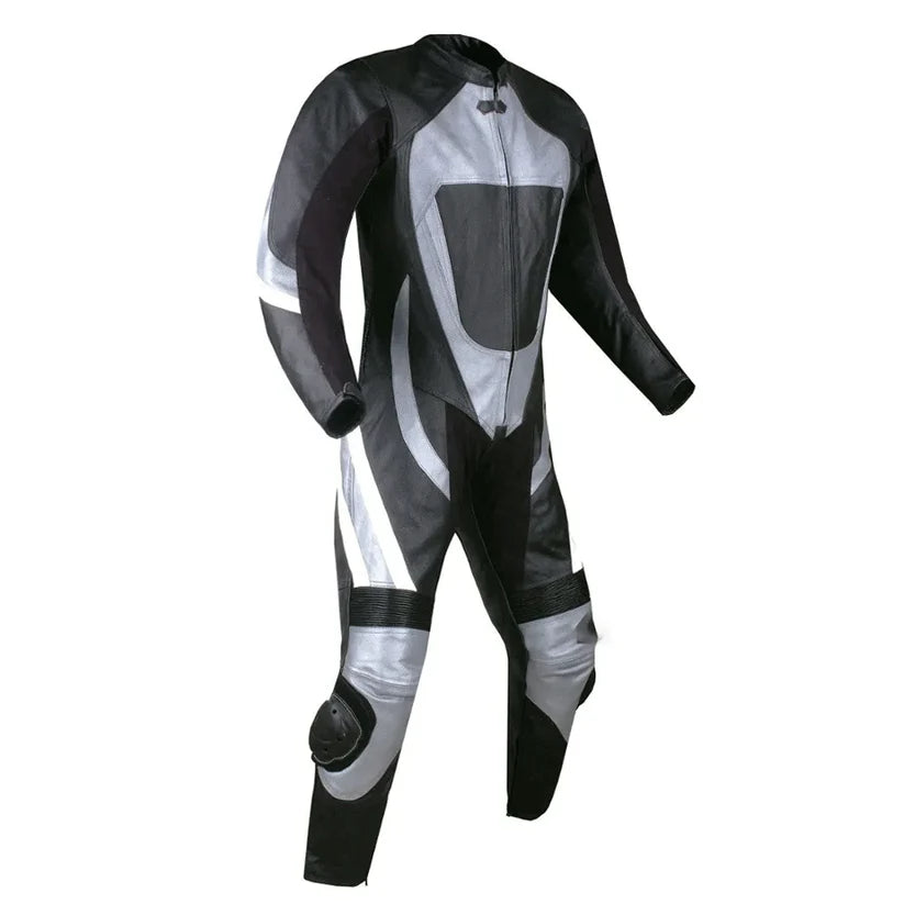 1X Silver & Black Motorcycle Leather Suit