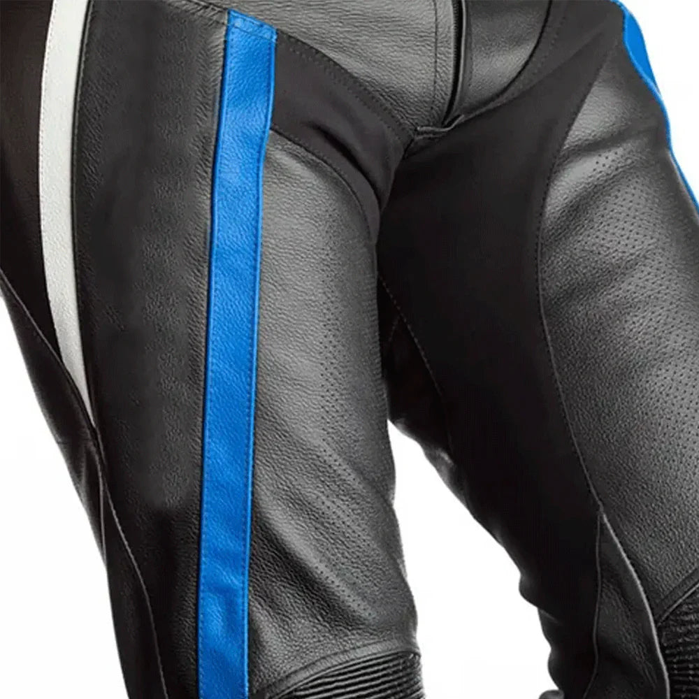 Men Black White and Blue Line Motorcycle Race Suit