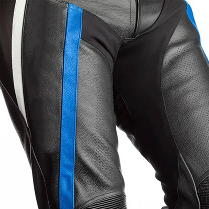 Men Black White and Blue Line Motorcycle Race Suit