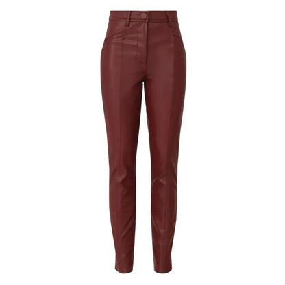 Maroon leather pants on a white background