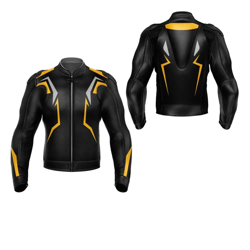 Yellow Black Leather Motorcycle Jacket