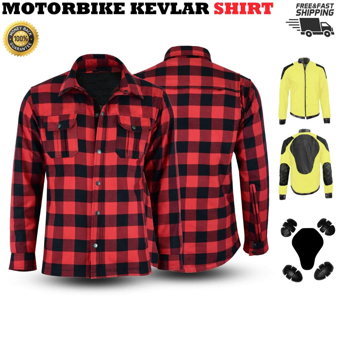 Red Motorcycle Protective Aramid Lined Shirt