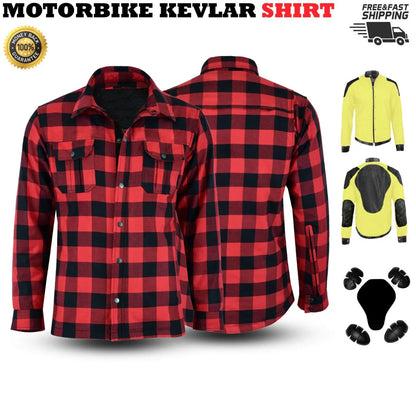 Red Motorcycle Protective Aramid Lined Shirt