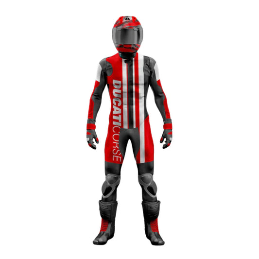 One X Ducati Motorbike Leather Suit Red & Black