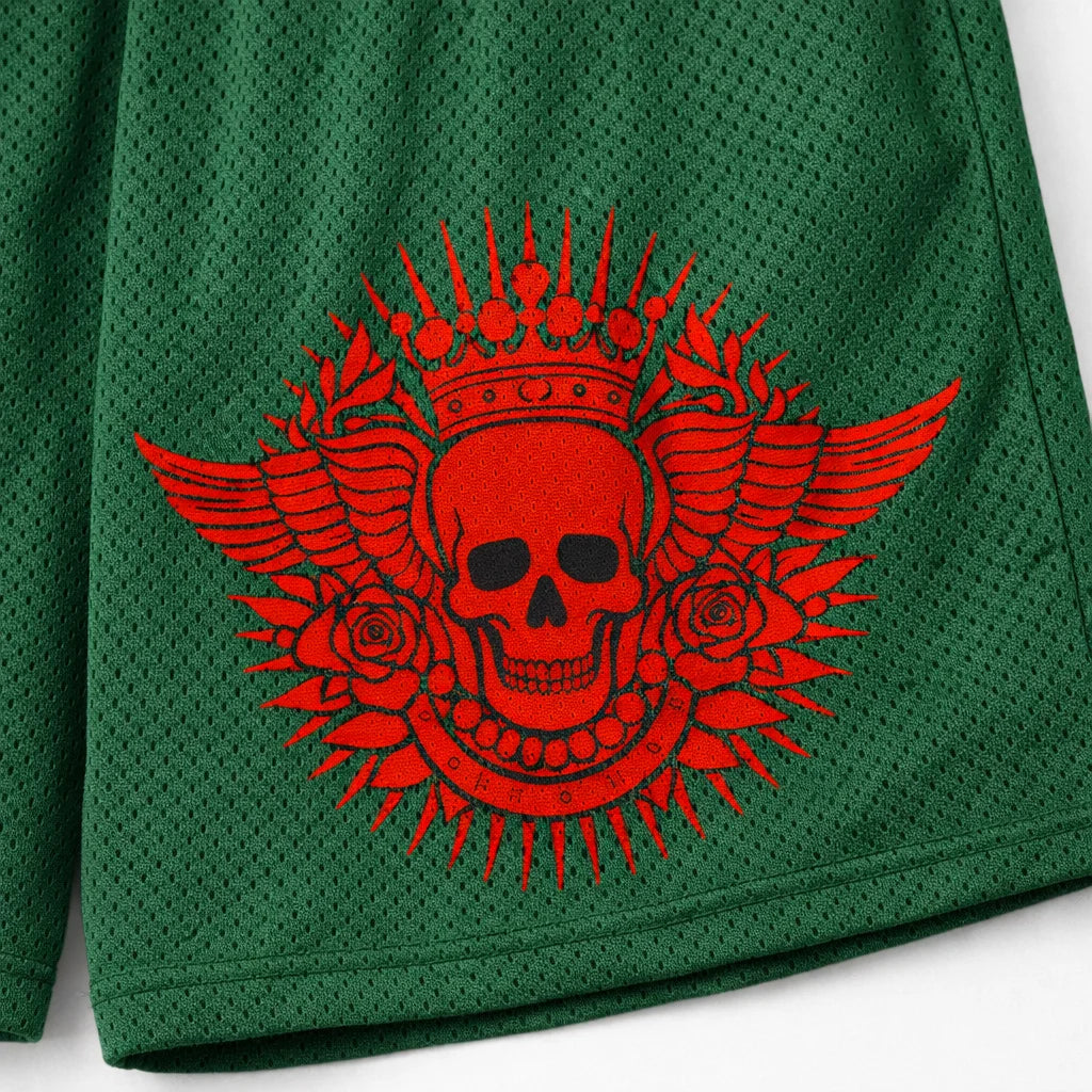 Crimson Skull Deep Green Shorts