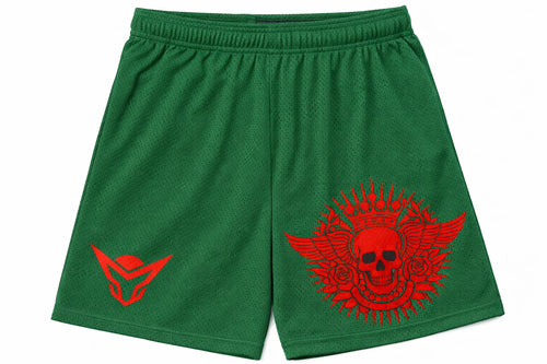 Crimson Skull Deep Green Shorts