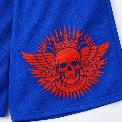 Crimson Skull Royal Blue Mesh Shorts