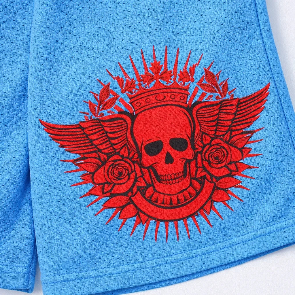 Crimson Skull Sky Blue Shorts