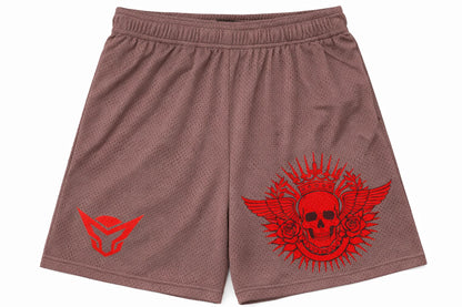 Crimson Skull Taupe Mesh Shorts