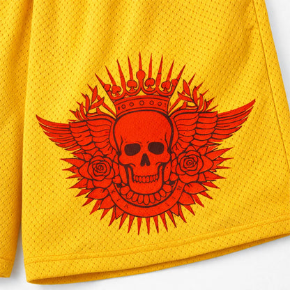 Crimson Skull Yellow Mesh Shorts