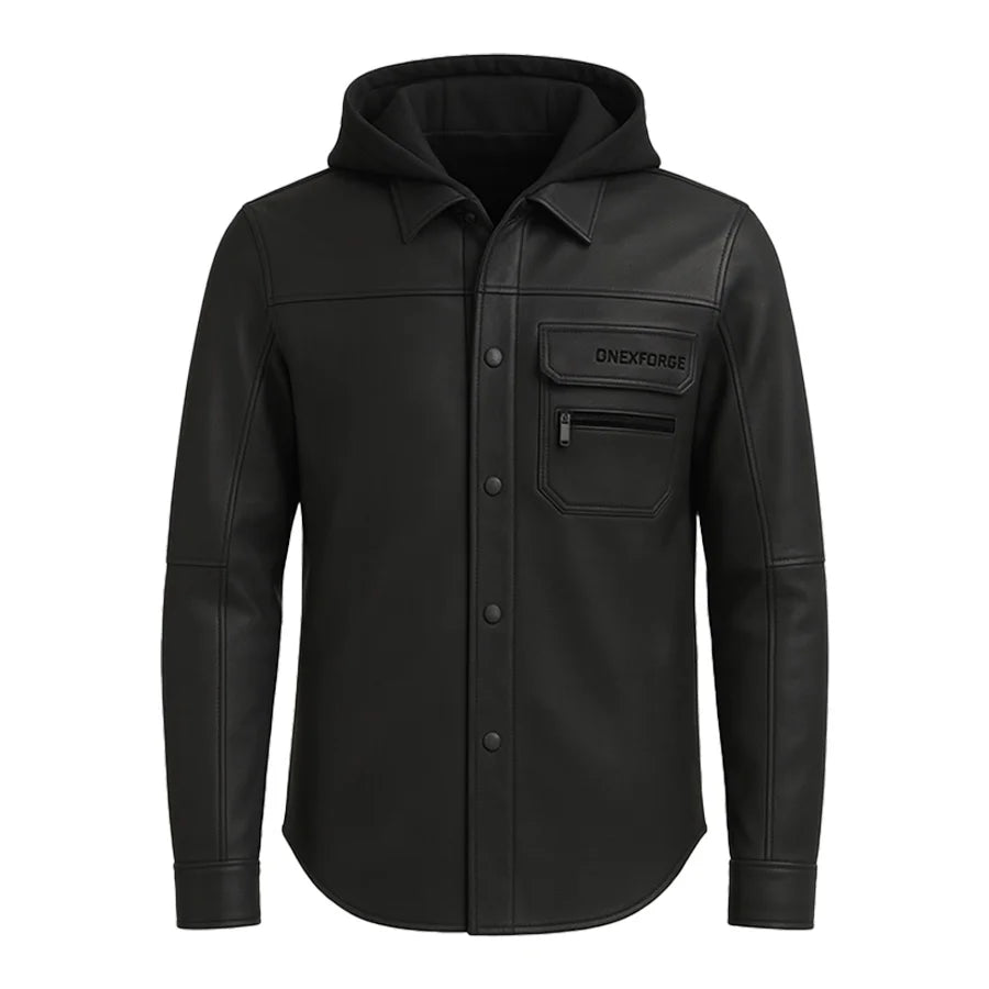 ForgeHood Hooded Leather Shirt Jacket