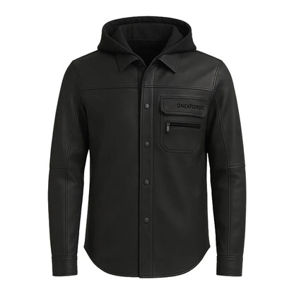 ForgeHood Hooded Leather Shirt Jacket