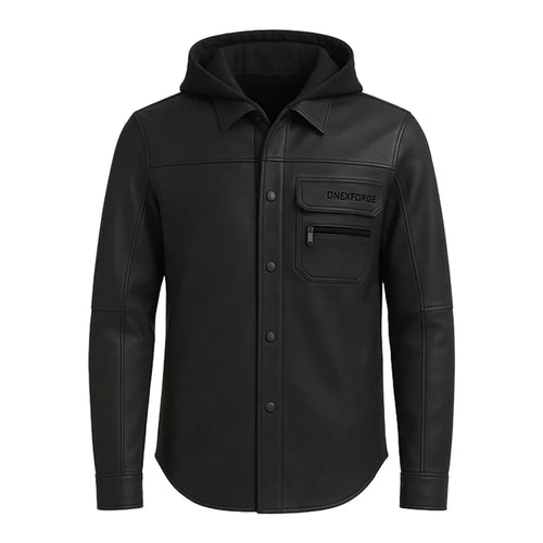 ForgeHood Hooded Leather Shirt Jacket