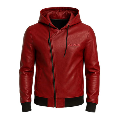 Crimson Drift Leather Hoodie