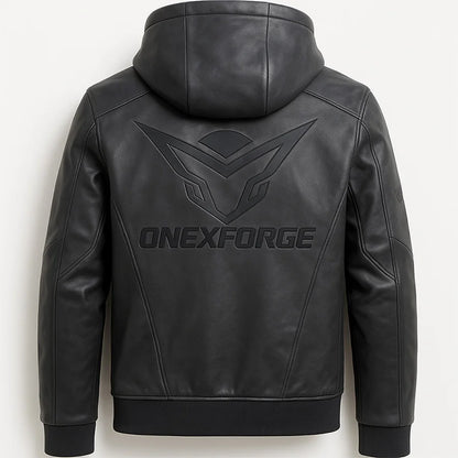 Graphite Vortex Leather Hoodie