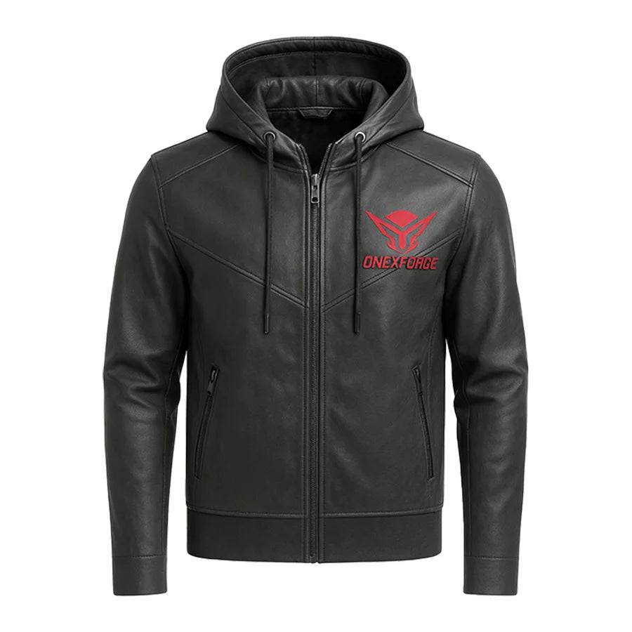 Graphite Vortex Leather Hoodie
