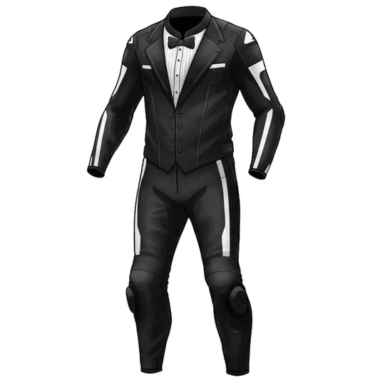 Luxury Tuxedo Leather Motorcycle Suit